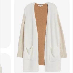 madewell kent color block cardigan small tan white cream sweater top long